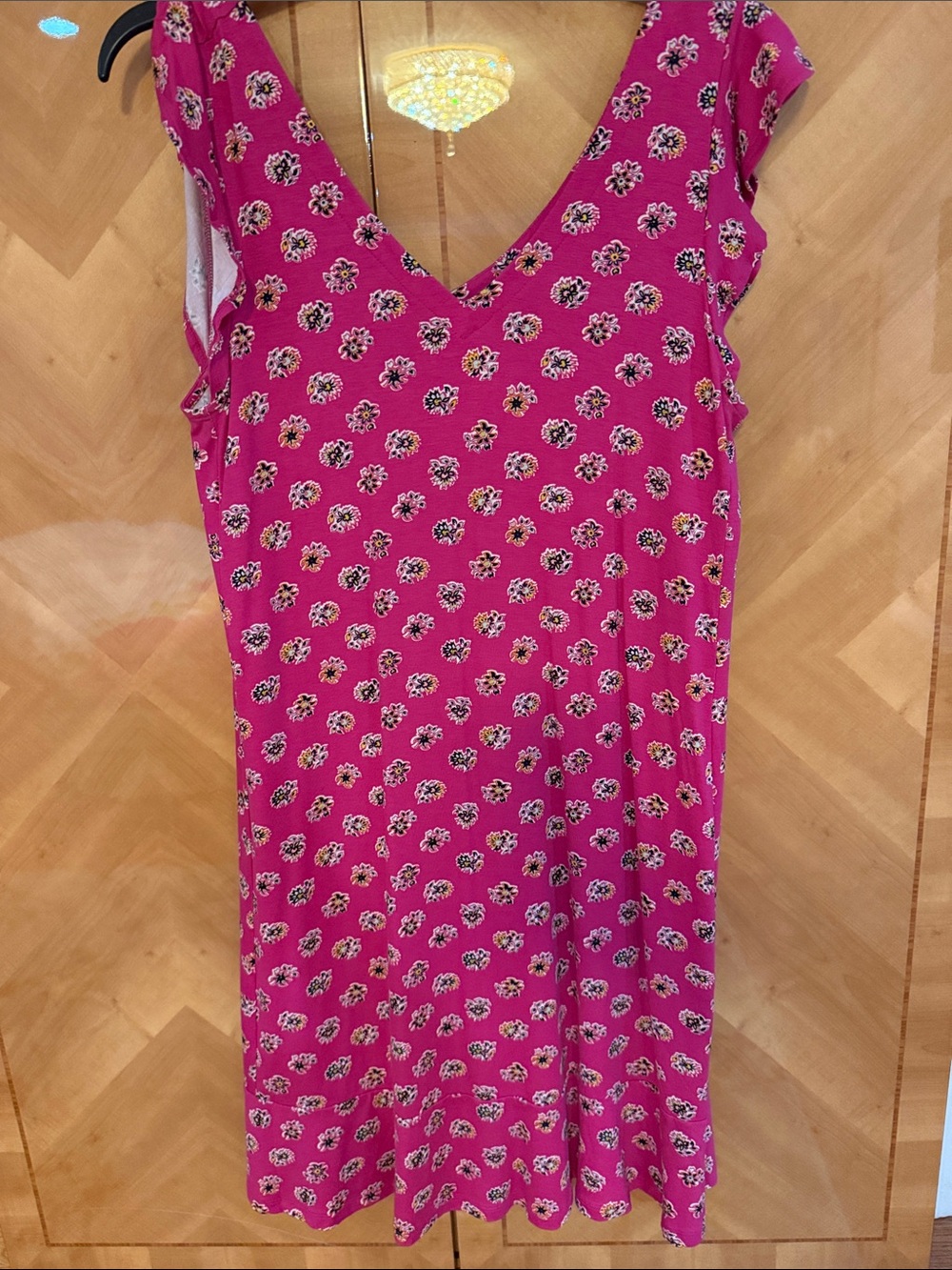 LOFT Fuchsia Floral V-Neck Mini Dress